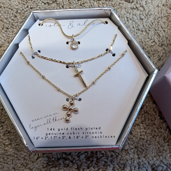 Isla & Alex 3 14K Gold Necklaces Cubic Zirconia NIB - Picture 3 of 6